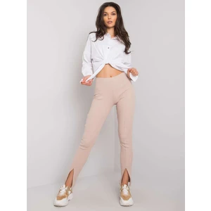 Light beige casual leggings with a slit from Grace RUE PARIS