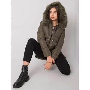 Women's khaki winter jacket with a hood