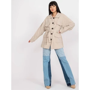 Beige short coat with a button closure