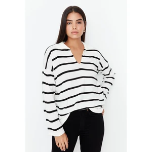 Trendyol Black Super Wide Fit Striped Knitwear Sweater