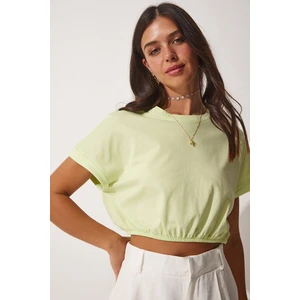 Happiness İstanbul Women's Light Green Waist Elastic Crop T-Shirt