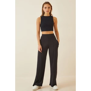 Happiness İstanbul Women's Black High Waist Scuba Palazzo Pants