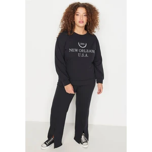 Trendyol Curve Black Crewneck Printed Knitted Tracksuit Set