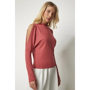 Happiness İstanbul Women's Dry Rose Standing Collar Open-Shoulder Knitwear Blouse