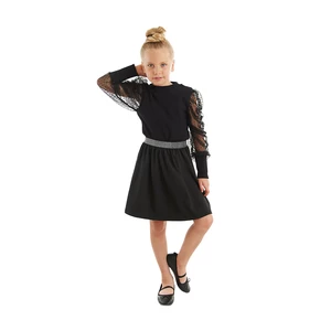 mshb&g Black Tulle Girls' Turtleneck Blouse and Skirt Set