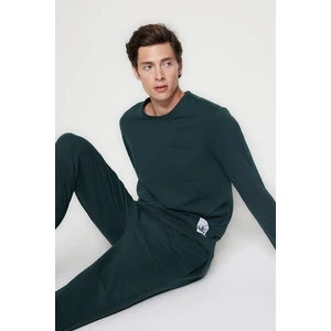 Trendyol Men's Green Regular Fit Tag Detailed Knitted Pajamas Set.