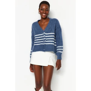 Trendyol Indigo Soft Textured Striped Knitwear Cardigan