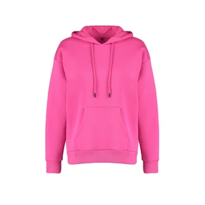 Trendyol Fuchsia Thick Fleece Inside Oversize/Wide Fit with a Hooded Basic Knitted Sweatshirt