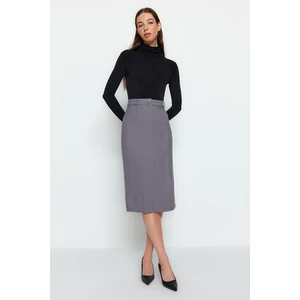 Trendyol Gray Straight Straight Cut Slit Detail Midi Woven Skirt