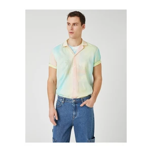 Koton Summer Shirt with Short Sleeves, Tie-Dyeing Look Notched Collar.