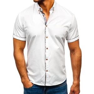 Biela pánska elegantná košeľa s krátkymi rukávmi BOLF 5509-1