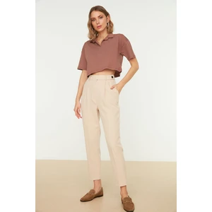 Trendyol Brown Polo Neck Crop Knitted T-Shirt