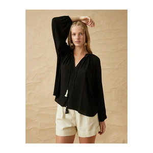 Koton Melis Ağazat X - Tassel Detailed Blouse with Balloon Sleeves