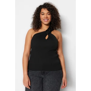 Trendyol Curve Black Wrapped One-Shoulder Thin Knitwear Blouse with Accessories