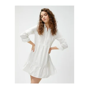 Koton Scalloped Shirt Dress Long Sleeved Ruffled Cotton