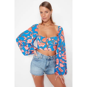 Trendyol Floral Print Crop Woven Blouse with Balloon Sleeves