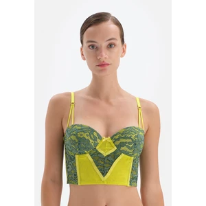 Dagi Green half-padded, underwired bustier with mesh details.