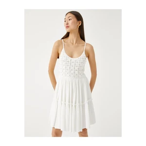 Koton Mini Dress with Crochet Detail, Straps U-neck