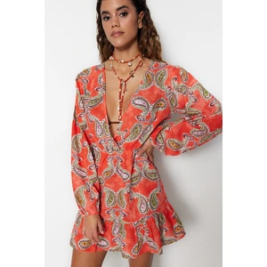 Trendyol Paisley Patterned Mini Woven Ruffled 100% Cotton Beach Dress