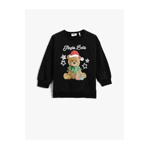 Koton Christmas Theme with Teddy Bear Print Sweatshirt Long Sleeved Sharding