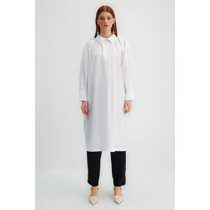 Trendyol X Kevser Sarıoğlu White Half Paw Shirring Detail 100% Cotton Poplin Weave Tunic