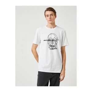 Koton Embroidered Skull T-Shirt, Crew Neck Cotton Short Sleeved