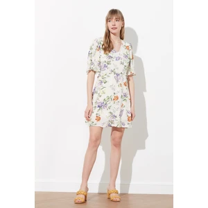 Trendyol Cream Frilled Floral Patterned Dress