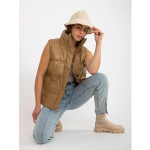 Camel vest made of eco-leather with stitching