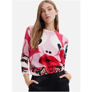 Red-pink Desigual Sweet-Lacr Women's Patterned Sweater - Womens