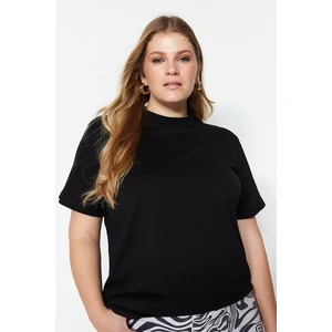 Trendyol Curve Black Boyfriend Ribbed Knitted T-shirt