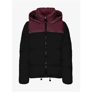 Burgundy-Black Quilted Winter Hooded Jacket Noisy May Ales - Women