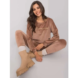 RUE PARIS Brown two-piece velor set