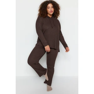 Trendyol Curve Brown Hooded Relaxed Camisole Plus Size Bottom-Top Suit