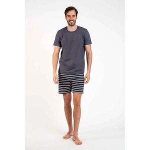 Men's pyjamas Lars, short sleeves, shorts - graphite/graphite print