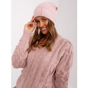 Light pink winter hat with RUE PARIS appliqué