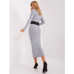 Gray fitted turtleneck maxi dress