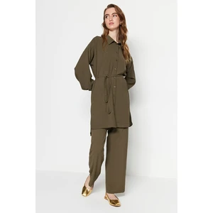 Trendyol Khaki Belt Woven Aerobin Shirt-Pants Set