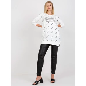 Ecru long blouse plus size with inscriptions