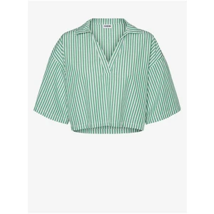 White-Green Striped Cropped Blouse Noisy May Lisa - Women