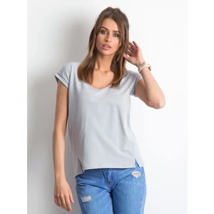 Cotton t-shirt with light graphite v-neck