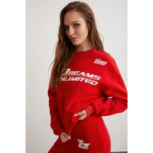 GRIMELANGE Darcy Women's Crew Neck Long Sleeve Elastic Waist Printed Red Tracksuit Set