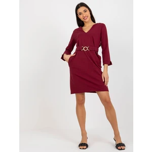 Burgundy simple sweatshirt dress with belt OCH BELLA