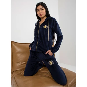 Women's dark blue velour set with zippered sweatshirt