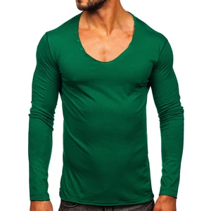 Long sleeve fără imprimeu pentru bărbat verde Bolf 547