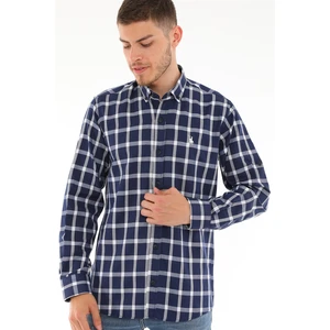 G717 DERBERRY MEN'S SHIRT-LACİVERT - WHITE