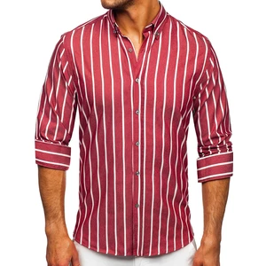 Vínová pánská pruhovaná košile s dlouhým rukávem Bolf 20730