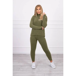 Alpaca sweater set two-piece khaki