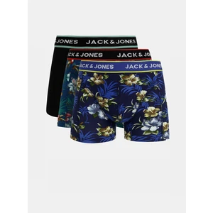 Sada troch boxeriek v modrej a čiernej farbe Jack & Jones Flower