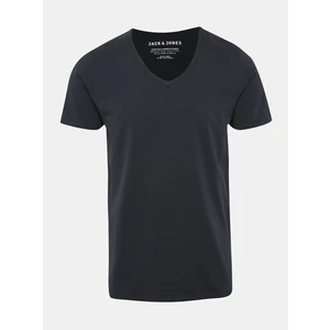 Tmavě modré basic tričko s véčkovým výstřihem Jack & Jones Basic - Pánské