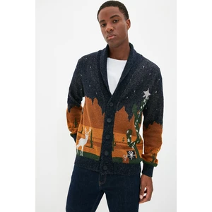 Trendyol Navy Blue Men's Regular Fit Christmas Themed Cardigan